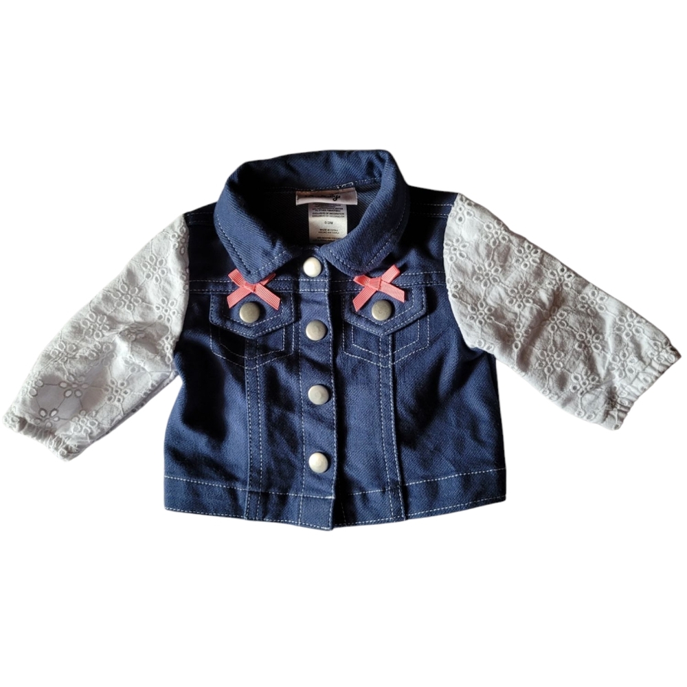Little Lass Baby Denim Jacket With Eyelet Sleeves 0/3 Months